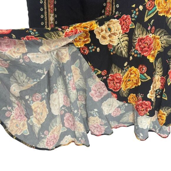 Farm Rio Anthropologie Maxi Skirt Y2K Boho Art Floral Ruffled Asymmetrical Sz XL - Picture 7 of 13